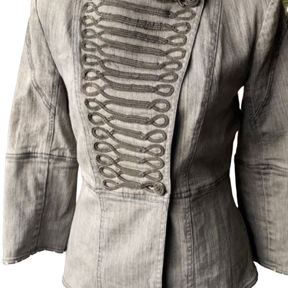 Alice + Olivia MILITARY Jacket Sz S/P Gray Chain Moto London Goth Grunge Fairy - Picture 2 of 10